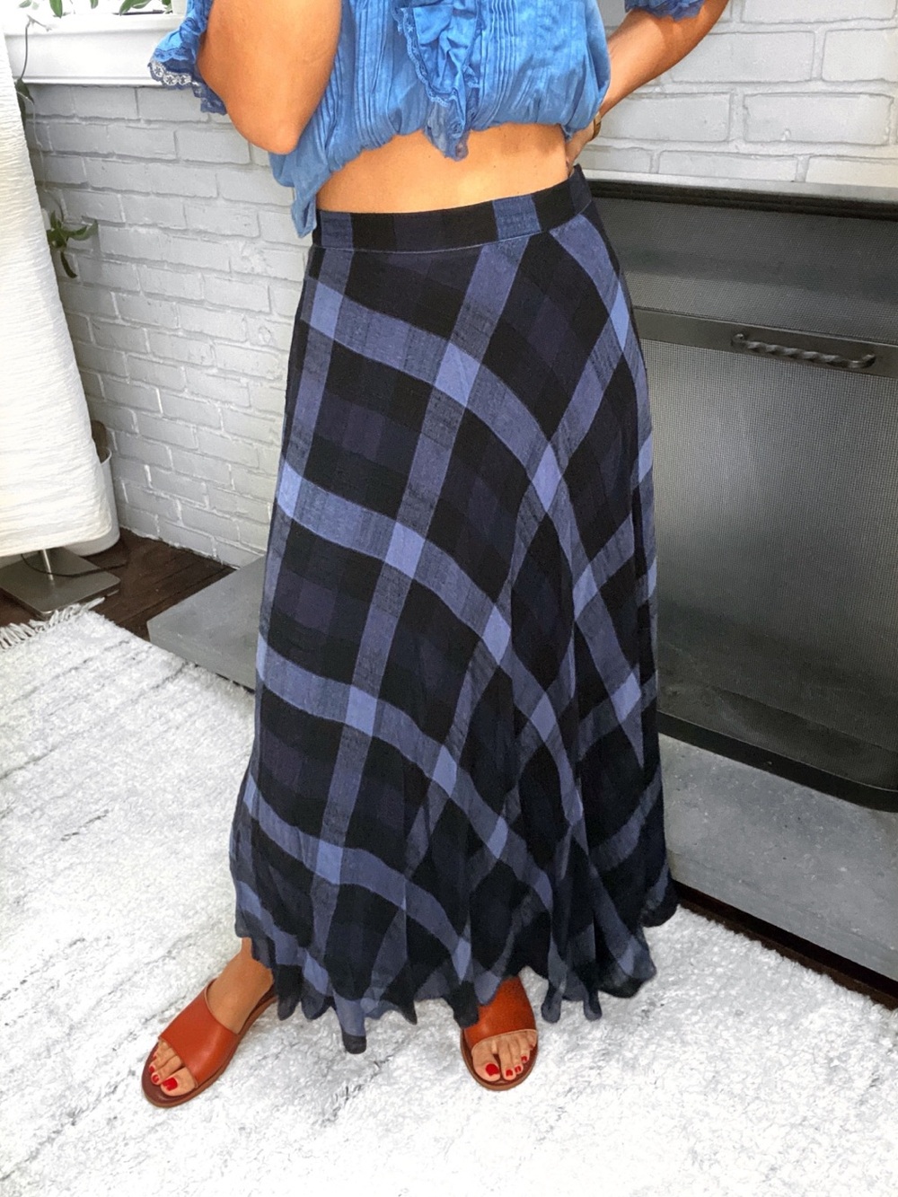 ZARA Navy Plaid Maxi Skirt - Women's Long Skirt! 💙 - Picture 6 of 16